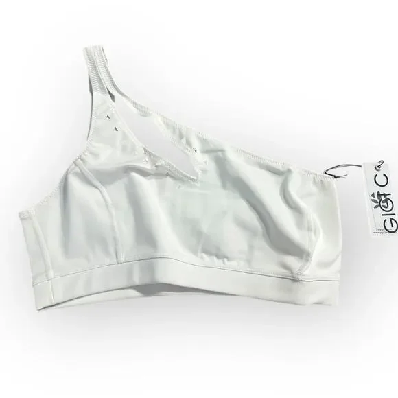GIGI C Jacqui Sports Bra Women's Medium White One Shoulder Cutout Asymmetrical